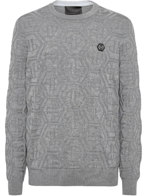 Philipp Plein logo-patch jumper Grey SAECMKO1387PKN002N