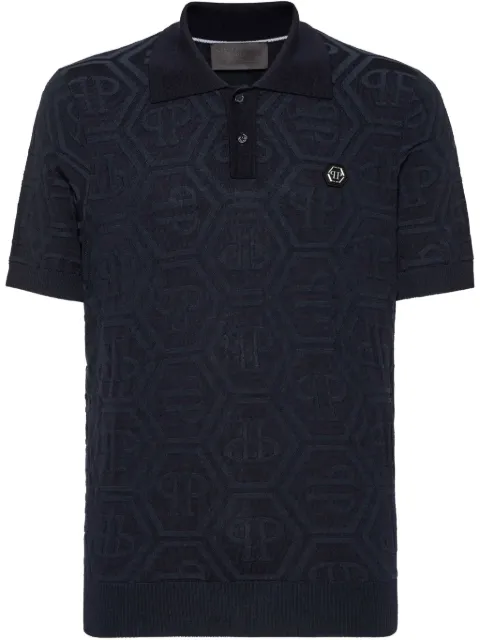 Philipp Plein monogram-jacquard polo shirt Blue SAECMKK0282PKN002N