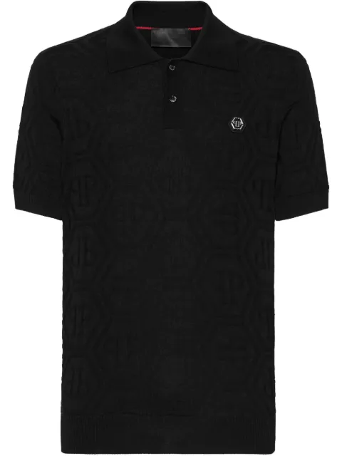 Philipp Plein monogram-jacquard polo shirt Black SAECMKK0282PKN002N