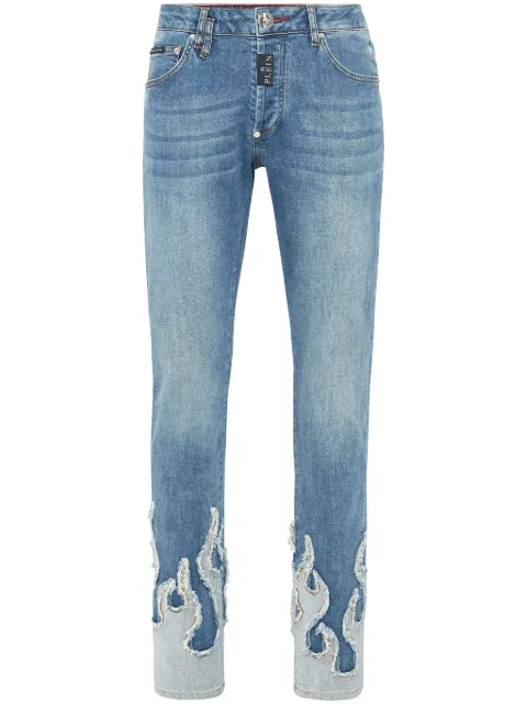 Philipp Plein flame-appliqué jeans Blue SAECMDT4014PDE004N