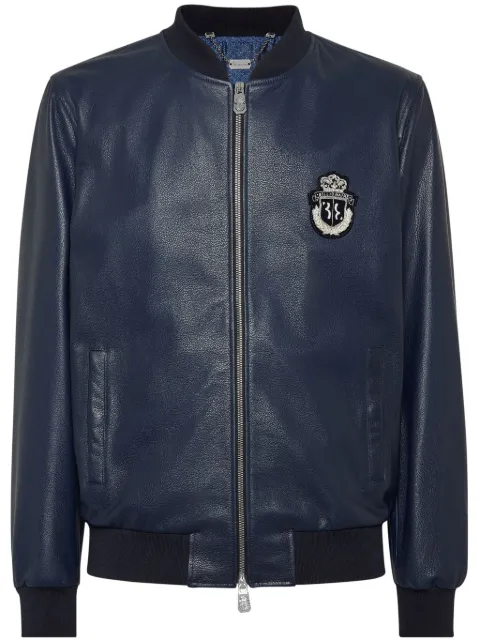 Billionaire leather bomber jacket Blue BAECMLB1944BLE029N