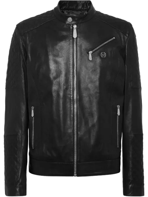 Philipp Plein padded leather moto bomber Black SAECMLB1909PLE010N