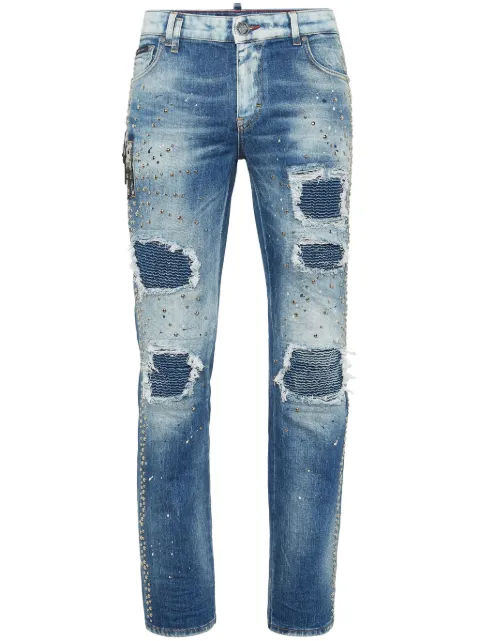 Philipp Plein denim rock star fit trousers studs Blue SAECMDT4038PDE004N