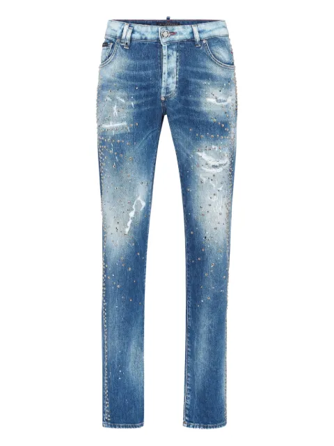 Philipp Plein studded distressed jeans Blue SAECMDT4037PDE004N