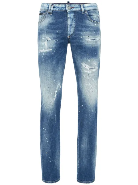Philipp Plein smiley face-appliqué jeans Blue SAECMDT4024PDE004N