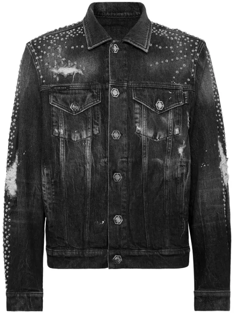 Philipp Plein stud-embellished denim jacket Grey SAECMDB0666PDE004N