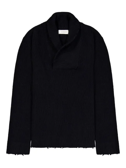 Laneus shawl-collar frayed sweater Blue F4LAMAJP091