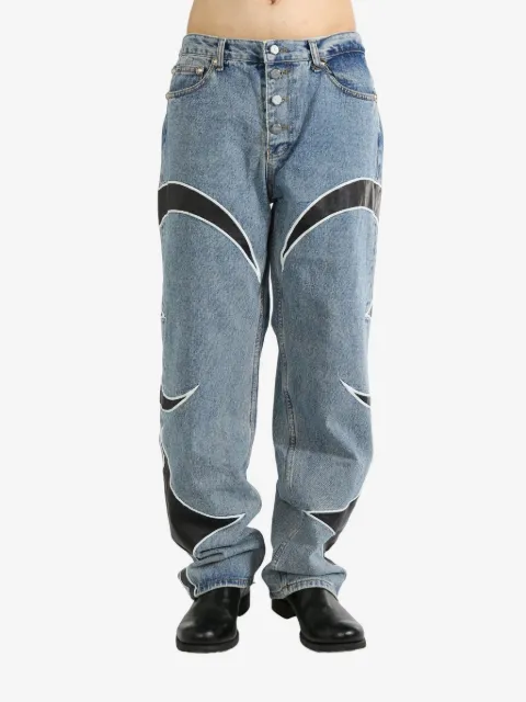 THUG CLUB leather panelled jeans Blue TC23PT0902