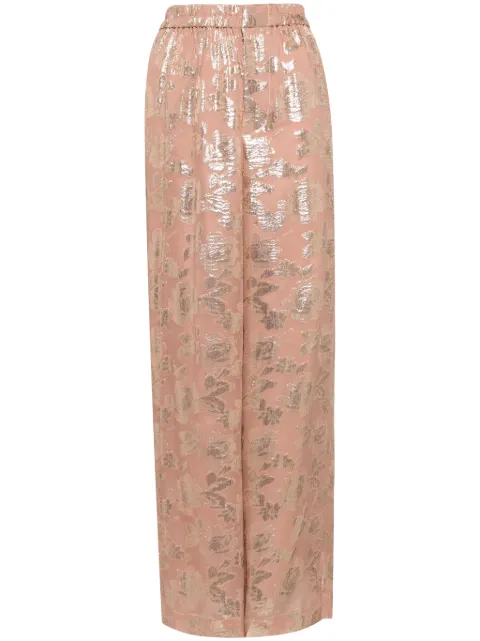 Biyan floral-jacquard trousers Pink PBFW24011