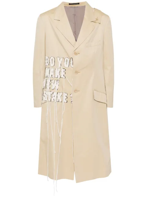 Yohji Yamamoto slogan patch single-breasted blazer Neutrals HOJ22037