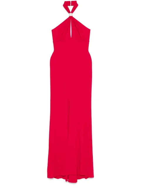 Elisabetta Franchi logo-plaque draped gown Red AB71747E2