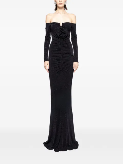 NISSA floral-detail ruched maxi dress Black RS15332
