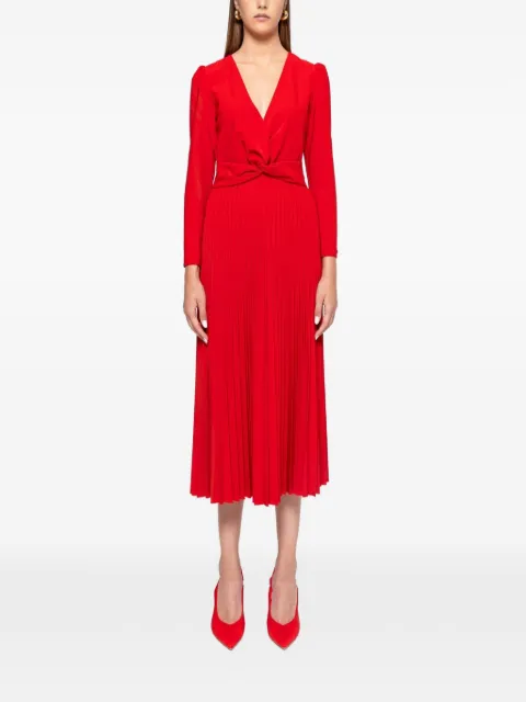 NISSA pleated V-neck midi dress Red RZ15386
