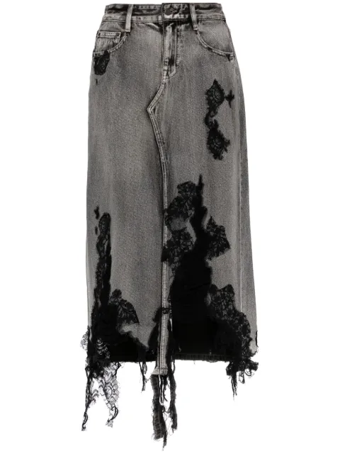 JNBY lace patchwork denim long skirt Black 5O9D14180