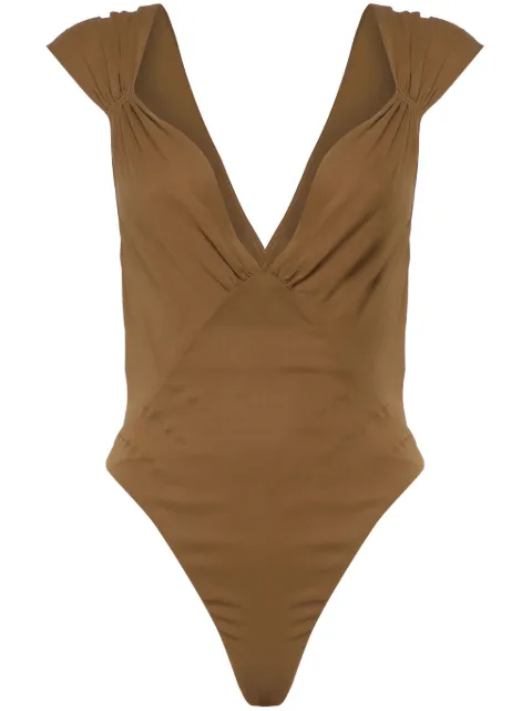 Saint Laurent crossed bodysuit Brown 801493Y7I182191