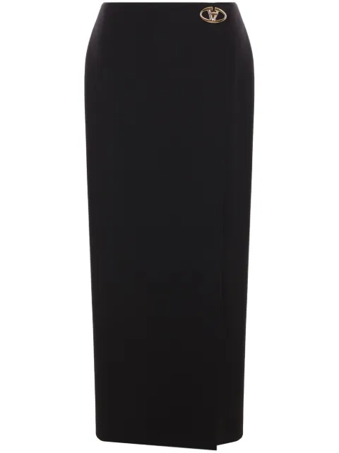 Valentino Garavani logo-plaque wool pencil skirt Black BRABP51CF