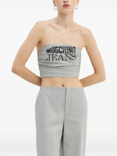 MOSCHINO JEANS pinstripe-pattern logo-print bandeau top Grey A08128725