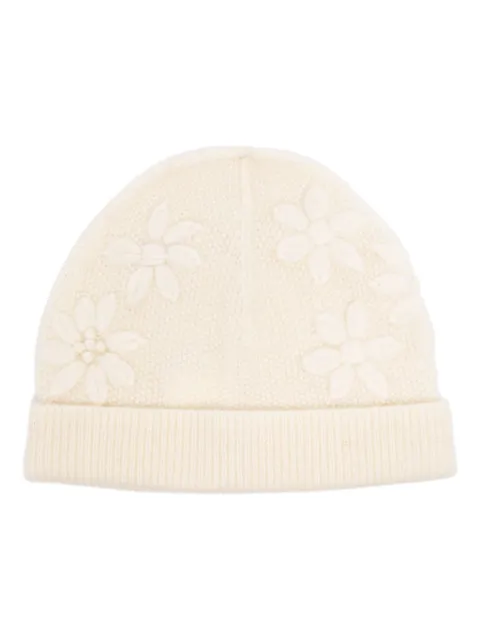 Onefifteen floral-embroidered knit beanie White OF2447B