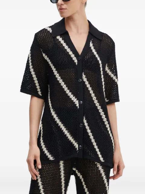 SAMSOE SAMSOE striped-pattern short-sleeve cardigan Black F24200030