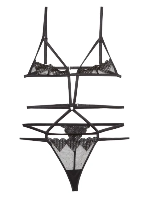 Fleur Du Mal Heart embroidered ouvert bondage bodysuit Black BS04110100