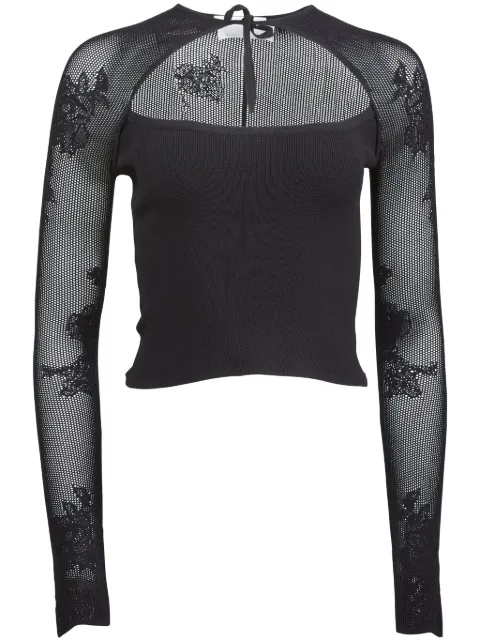 Fleur Du Mal pointelle-knit decollette top Black TP06260100
