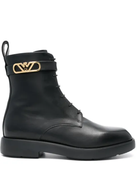 Emporio Armani Eagle-logo leather boots Black EW000423AF11991