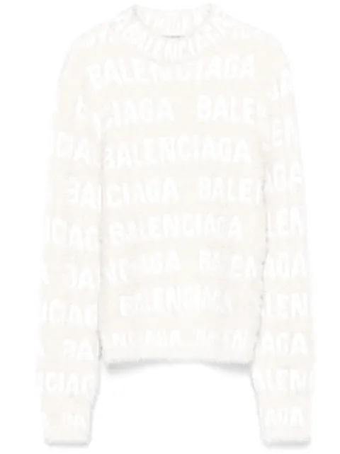 Balenciaga logo-knit fuzzy jumper White 769027T6230