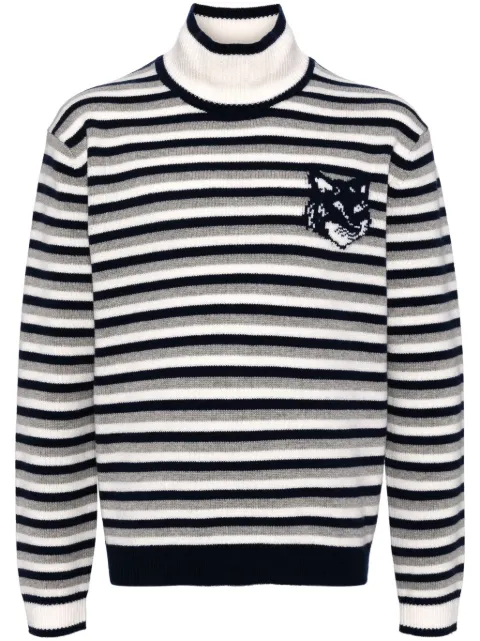 Maison Kitsuné fox head intarsia striped jumper Blue NM00803KM0329B481
