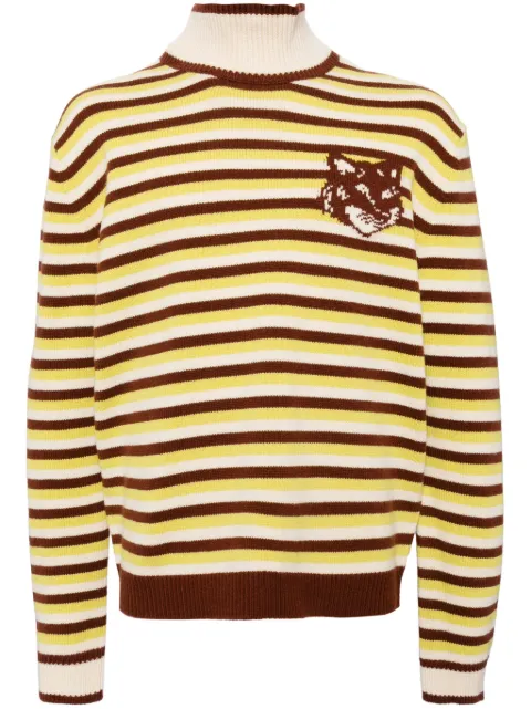 Maison Kitsuné Fox head intarsia striped jumper Green NM00803KM03290020