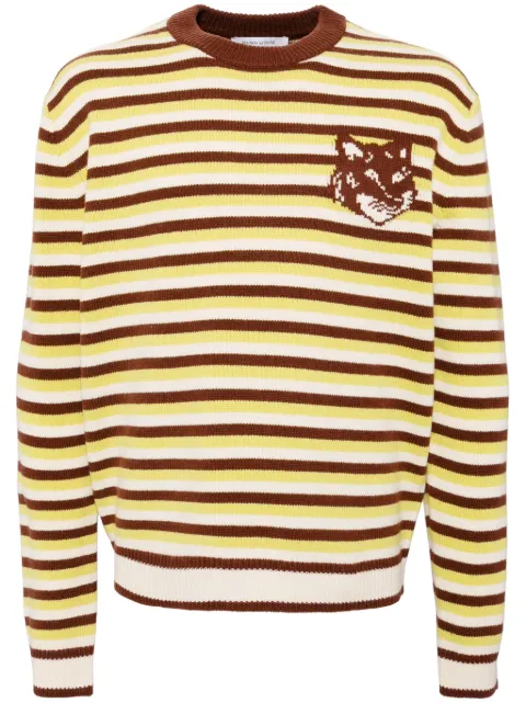 Maison Kitsuné Fox head intarsia striped jumper Green NM00802KM03290020