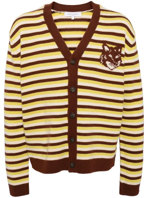 Maison Kitsuné Fox head intarsia striped cardigan Green NM00504KM03290020