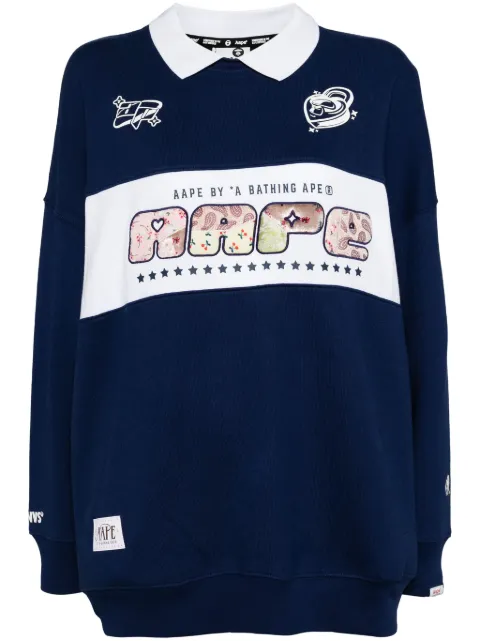 A BATHING APE® logo-embellished polo sweatshirt Blue ASWB395XXN