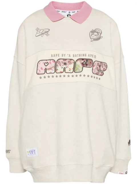 A BATHING APE® logo-embellished polo sweatshirt Neutrals ASWB395XAN