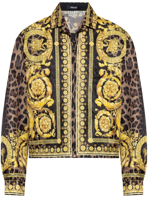 Versace Barocco-print zip-up shirt jacket Yellow 10167171A12366
