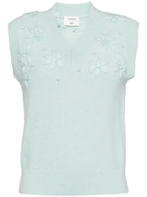 Onefifteen floral-embroidered knitted vest Blue OF2478