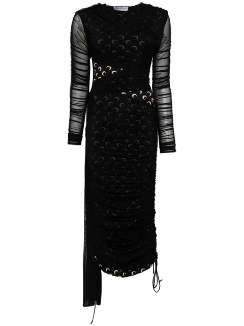 Marine Serre Crescent-Moon-print draped dress Black WDR286ACJER0004