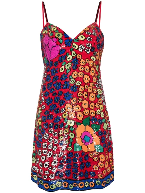 Ashish sequin floral-pattern dress Red D001