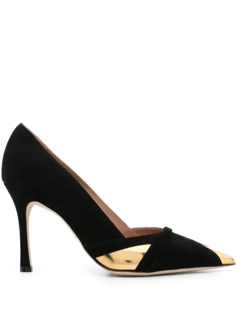 Malone Souliers 100mm contrasting-panel pumps Black GAE901