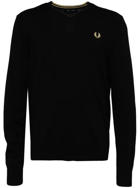Fred Perry logo-embroidered V-neck jumper Black K9600FW24