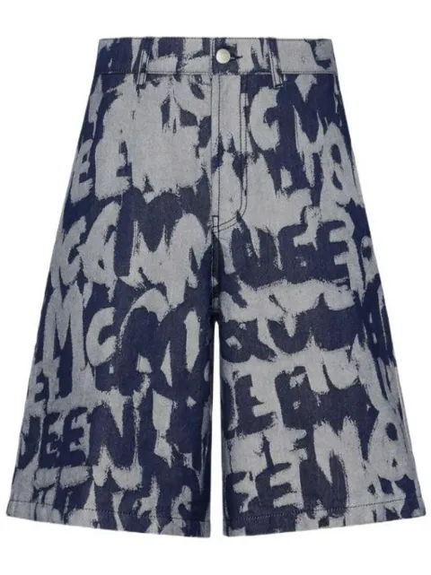 Alexander McQueen Graffiti-print denim shorts Blue 794097QYAA2