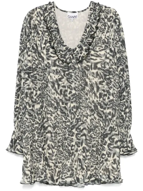 GANNI printed pleated mini dress Black F9716
