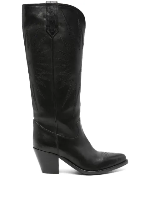 Golden Goose Wish Star boots in black leather with star embroidery Black GWF00779F006289
