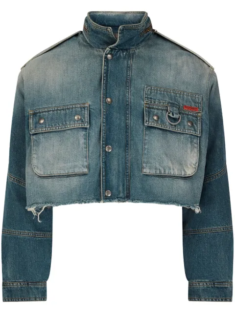 Martine Rose logo-patch denim cropped jacket Blue 236WD02501