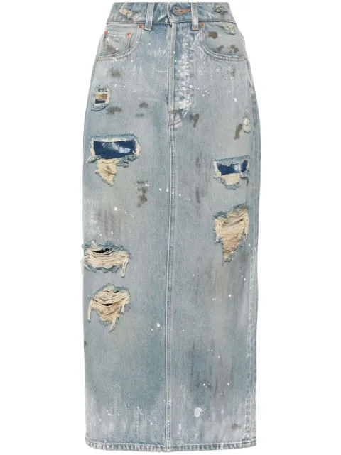 VETEMENTS distressed-effect denim midi skirt Blue WA65SK880N