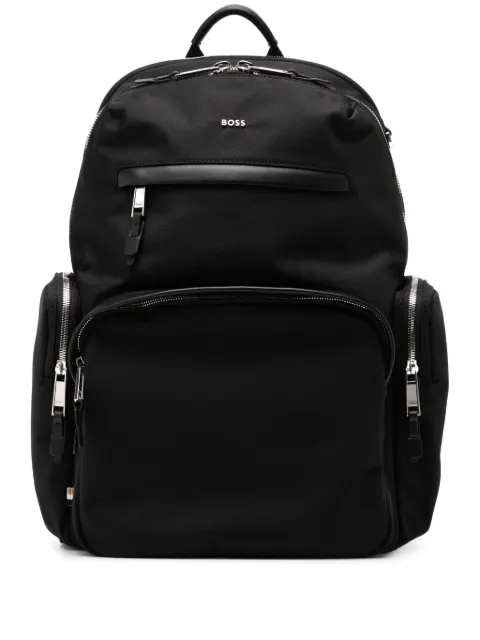 BOSS multi-pocket backpack with leather trims Black 50536485