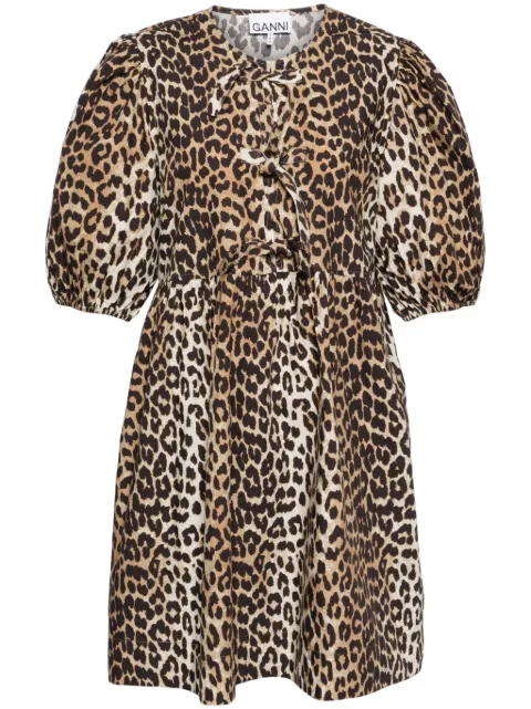 GANNI leopard printed cotton mini dress Brown F9758