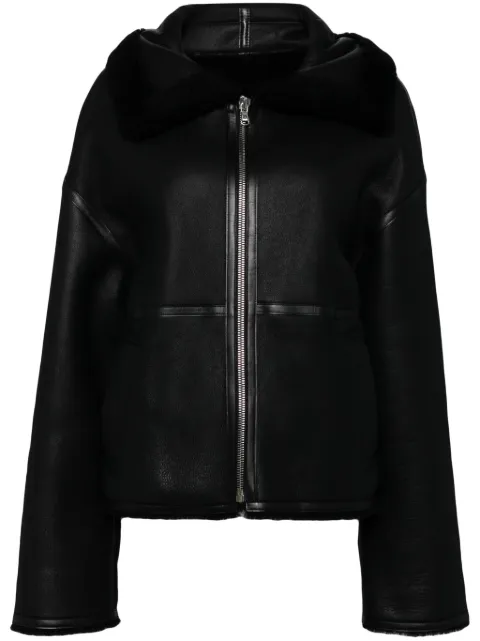 Goen.J shearling-lined aviator leather jacket Black GNJ24AWJK07