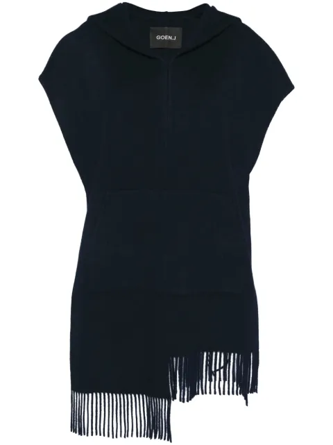 Goen.J fringed hooded poncho Blue GNJ24AWPC02
