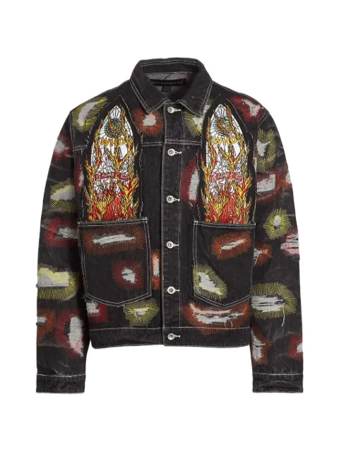 Who Decides War x Ev Bravado all-over embroidery trucker jacket Black AW23JKT008