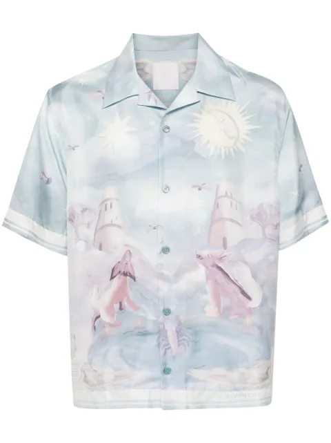 Givenchy boxy fit printed silk shirt Blue BM611015N0
